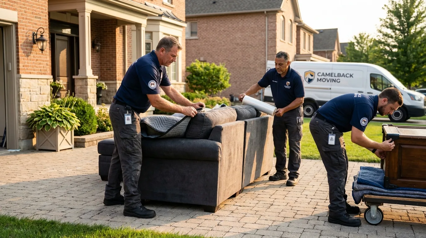 Large estate moving crew wrapping furniture in Fessenden, ND